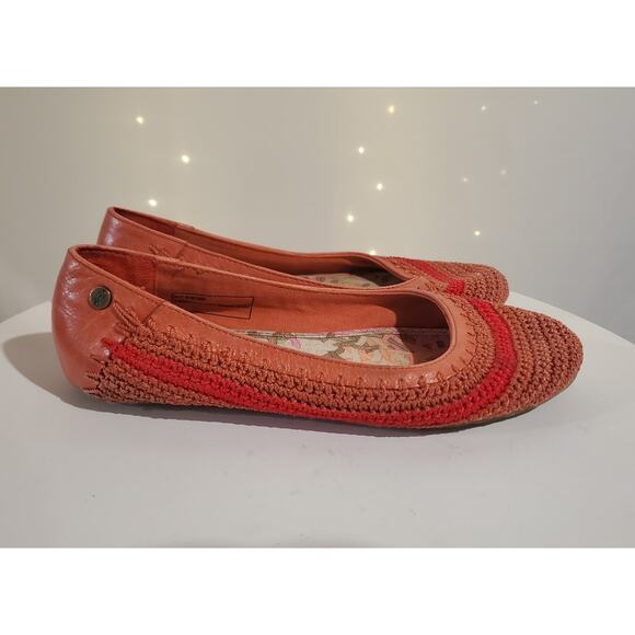 The Sak Crochet Leather Boho Ballet Flats Size 6.5 Coral Pink Cottagecore Fairy - Picture 3 of 10